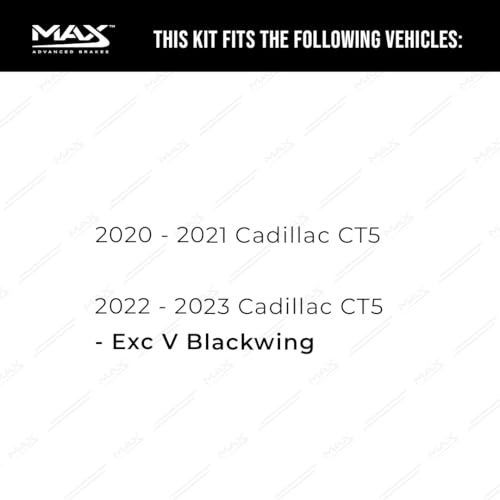 Image of Max Advanced Brakes Rear Brake Kit Compatible With 2020 2021 2022 2023 Cadillac CT5 Excl. V Blackwing Replacement Drilled Slotted Black Coated Disc Brake Rotors and Ceramic Brake Pads