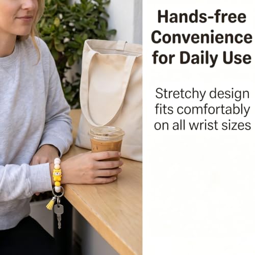 Image of Silicone Beaded Bracelet Keychain Wristlet Cute Car Key Chain Holder Wallet Bag Charm Accessory