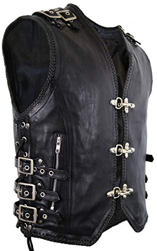 Karabiner Biker Lederweste in schwarz