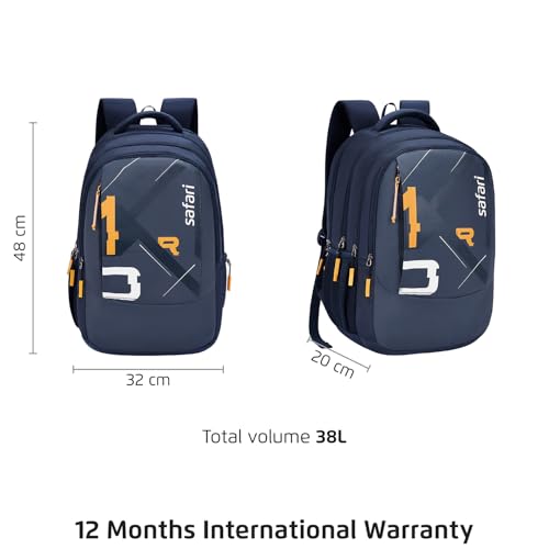Image of Safari 38L Printed Laptop Backpack with Raincover, 4 Compartments, Bottle Holder, Organizer, School & College Bag for Boys and Girls, Office & Travel Bag for Men and Women