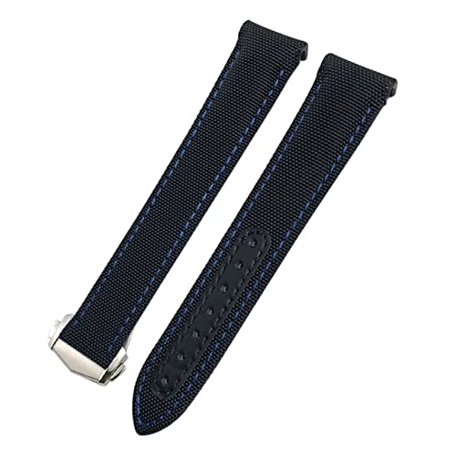 Bracelet montre nylon incurvé 19 mm CZKE pour montre Omega Seamaster Aqua Terra 150 noir bleu
