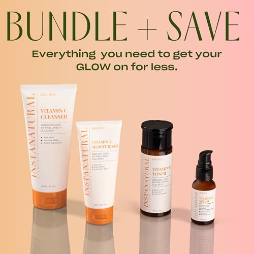 InstaNatural-Vitamin-C-Four-Step-Skin-Care-Set-Skincare-Routine-Brightens-Hydrates-Prevents-Signs-of-Aging-Face-Wash-Toner-Serum-and-Moisturizer-with-Botanical-Extracts