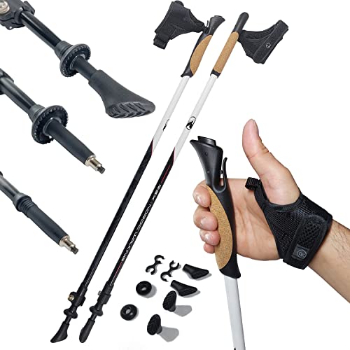 WeLLIFE Bastoni Nordic Walking Regolabili in Alluminio Ultraleggeri Telescopico, Impugnatura in Sughero Naturale e Polsino con Sgancio Rapido CLICK and GO per Escursionismo e Trekking