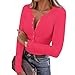 Womens Long Sleeve T Shirts Ribbed Knit Henley V Neck Fashion Basic Crop Tops Going Out Outfits Y2k Clothes Hot Pink