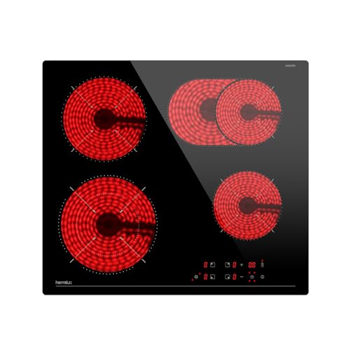Hermitlux Plaque Vitrocéramique 4 Feux Encastrable, 9 Niveaux de Puissance, Verrouillage Enfant et Minuterie, 7200W