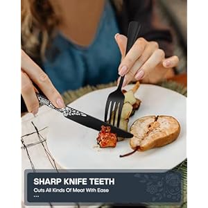 EUIRIO 40 Pieces Silverware Set for 8, Stainless Steel Black Flatware Set with Unique Floral Laser, Mirror Cutlery Set with Forks Spoons and Knives for Kitchen Restaurant Hotel, Dishwasher Safe EUIRIO 40 Pieces Silverware Set for 8 Stainless Steel Black Flatware Set with Unique Floral Laser Mirror Cutlery Set with Forks Spoons and Knives for Kitchen Restaurant Hotel Dishwasher Safe