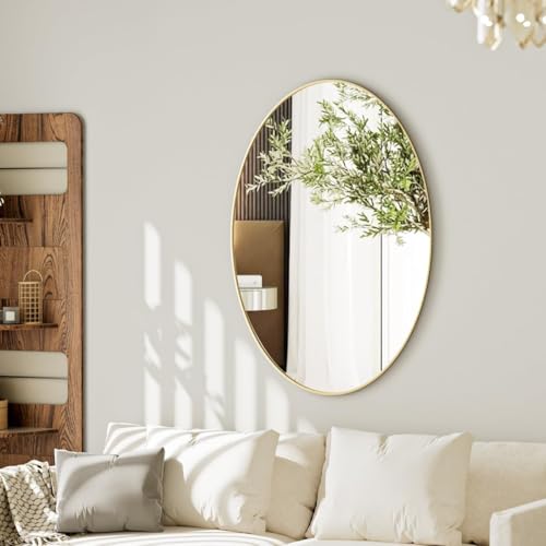 Image of Koonmi Gold Oval Bathroom Mirror, 26 inchx37 inch Oval Mirror for Wall