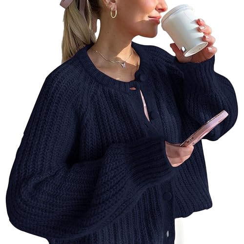 Flygo Women's Cardigan Sweater 2024 Fall Winter Chunky Long Sleeve Button Open Front Knit Solid Loose Cardigans Sweaters
