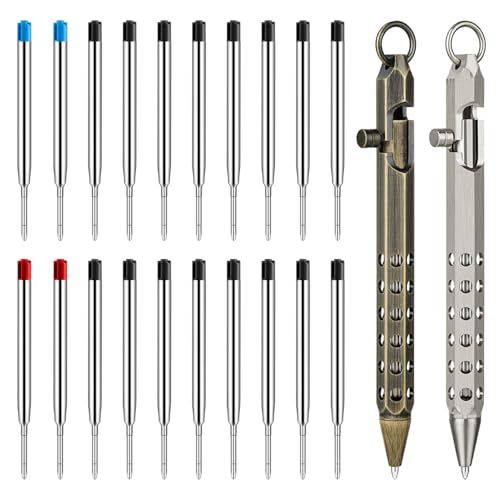 Image of Origin-Joy 2 Pack Bolt Action Pen Set, Six Edge Solid Brass EDC Pocket Tactical Pen With 20 Ballpoint Refills (Retro Black & Nickel Gray)