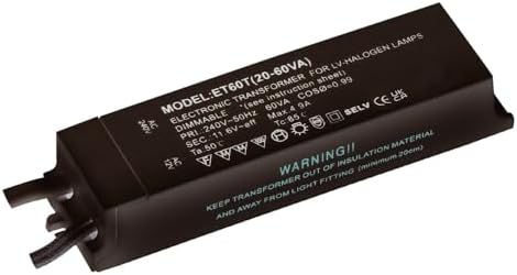 National Lighting 12V Transformer - Low Voltage 20W โ 60W Rated Electronic Dimmable Transformer for Halogen Lights Lamps Bulbs IP20 Rated