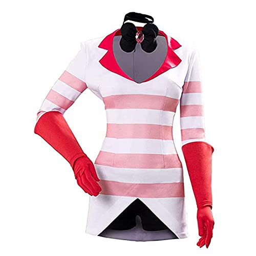Cosplay de Alastor de Hazbin Hotel con peluca y traje de blazer rojo para Halloween