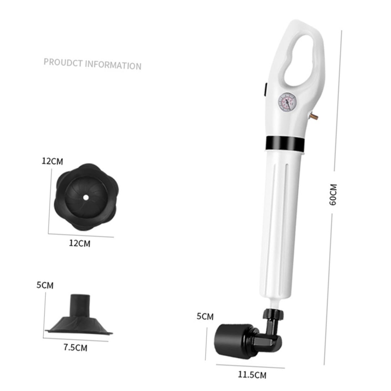 Ventouse de Toilette en Plastique Blanc Tête Flexible pour Débouchage