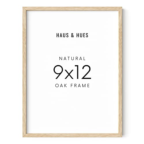 HAUS AND HUES Beige Oak Wood 9x12 Picture Frame - Modern Wood Wall Art Display - Lightweight 9x12 Frame for Art Prints, Photos, Posters - Ready-to-Hang Vertically & Horizontally