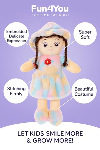 Image of Fun4you Soft Doll for Girls | Cute & Huggable Plush Stuffed Toy | Colorful Cartoon Doll with Hat & Dress Return Gift | Big Kids Soft Toy & Room Decor (Multicolor, 60 cm)