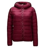 Abrigo Plumas Ultralight Mujer Plumiferos Ligeros Mujer Con Capucha Abrigos Plumon Acolchado Chaqueta Plumifero Ligero Corto Señora Ultraligero Chaquetas Invierno Cazadoras Tallas Grandes Rojo 2XL