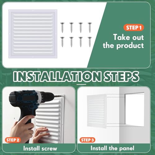 2 Pcs 10 x 10 Inch Aluminum Gable Vents Attic Vents Metal Gable Wall Shed Vent with Screw and Screen Mesh, Square Return Louver Grille for Ventilation Exterior Door House Attic Garage Ceiling