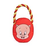 Looney Tunes for Pets Porky Pig Rope Head Stuffed Dog Toy for All Dogs | Red and Yellow Character Plush Fabric Toy for Dogs | Cute Rope Canvas Dog Toy