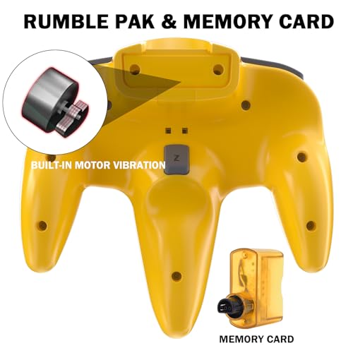 Image of 2 Pack Wireless N64 Controller for Switch Games, 2.4GHZ Rechargeable Wireless N64 Remote Joystick PC Game Controller Compatible with Raspberry Pi, N64 System, MAC, Windows 7,8,10,11 Clear Yellow