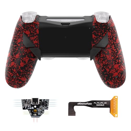 eXtremeRate Dawn Type-C Version Remap Kit for PS4 Slim Pro Controller JDM-040/050/055 with 6 Customizable Mapping Profiles, Textured Red Redesigned Back Shell and 4 Back Buttons - Without Controller