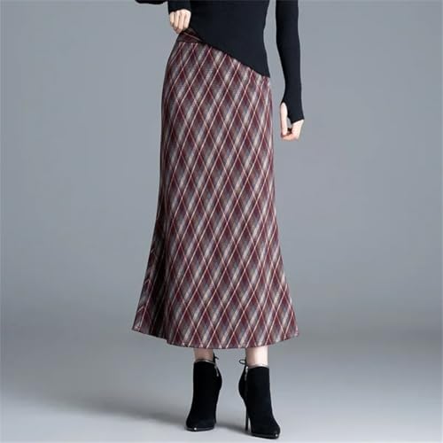Women's Korean-Style High-Waisted Slim-Fit Midi Knit Plaid Fishtail Skirt4