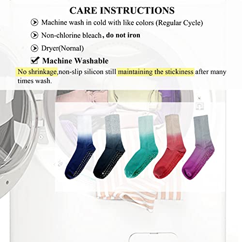 Image of FYOURH- Women Crew Yoga socks - 5 Pairs or 2 Pairs - Tie dye Socks for pilates - Non slip Crew Socks