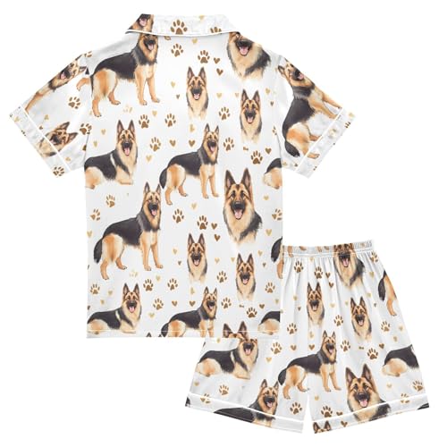 Watercolor German Shepherd Dog Paw Pajamas Set Summer Button Down Sleepwear Pjs Sets Comfy Loungewear2