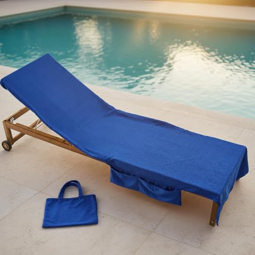 OHS Sun Lounger Towels with Pockets Soft Quick-Dry Absorbent Beach Towels for Adults Lightweight Large Beach Towel in a Bag Summer Holiday Essentials Cobalt Blue - 75 x 215cm