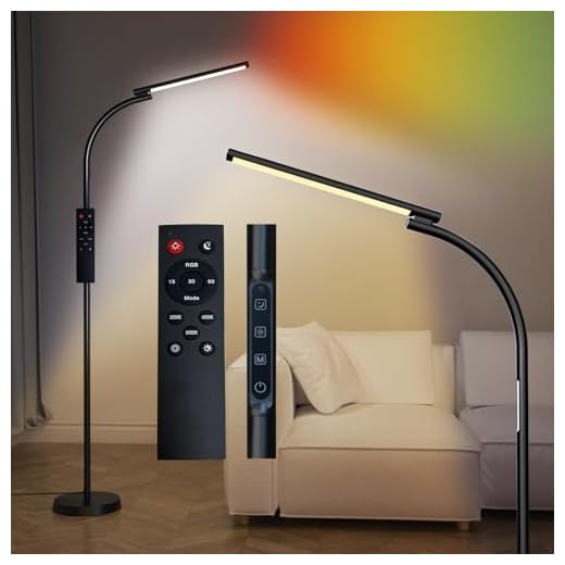 Lanmonlily Lampadaire sur pied Salon, Dimmable Lampe sur Pied, Lampadaire LED 12W avec Télécommande et Contrôle Tactile, Lampe de Sol LED pour Salon Chambre Bureau(Noir)