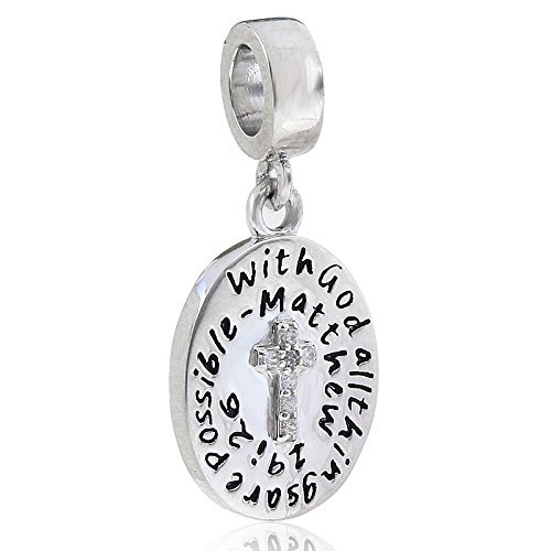 Bible Dangle Cross Charms 925 Sterling Silver Christian Beads Keep Faith Charm for DIY Bracelets