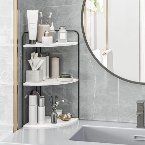 Image of Forest Angle Bathroom Counter Organizer,Countertop Organizer,Vanity Organizers,Bathroom Storage,Bathroom Sink Caddy,Counter Shelf,Corner Counter,Corner Shelves(Black-White Marble)