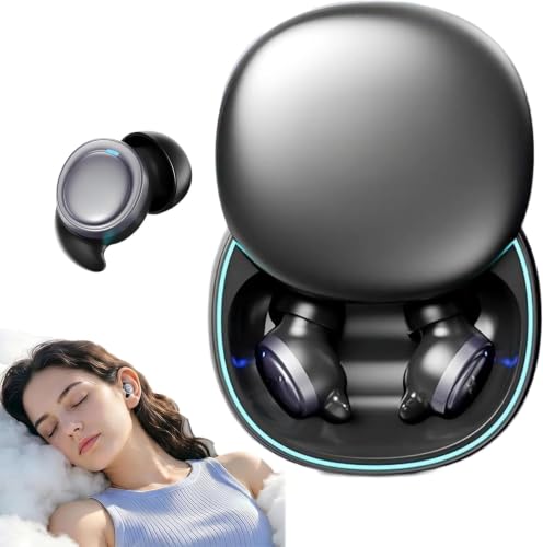 Rulbovs NE96 Sleep Earbuds Bluetooth 6.0 for Side Sleepers, Wireless Earbuds with Noise Blocking, Mini Invisible Earbuds, LED Display (Black)