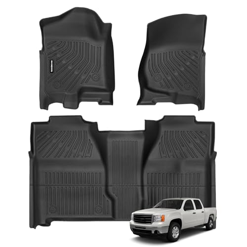 Naibeve Floor Mats for 2007-2013 Chevy Silverado/GMC Sierra 1500 Crew Cab with 1st Row Bucket Seats-All Weather for Silverado/Sierra 2500/3500 2007-2014 Floor Mats Interior Accessories