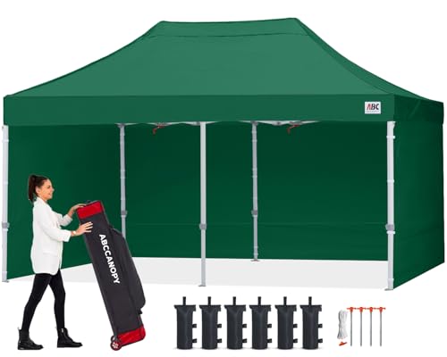 ABCCANOPY 3x6m Pavillon wasserdicht Pop-Up Gartenpavillon Festival Sonnenschutz mit 4 Seitenteilen+Handtasche,Dunkelgrün