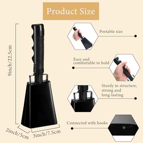 14 Pcs Large Cow Bell 9 \'\' Cowbell with Handle Cowbells Blue Hand Percussion Musical Instruments Alarm Call Bell Sports Events Cheering Hand Cowbells for Games Party Cheering Supplies