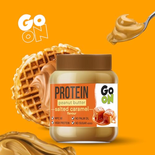 GO ON - Protein Erdnussbutter Gesalzenes Karamell, 6x350g, Ohne Zucker und Palmöl Erdnusscreme, Nussbutter 33% Protein, Natural Peanut Butter, Nussmus