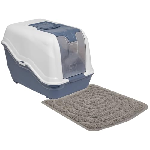 Sparpaket XXL Katzentoilette Haubentoilette Netta Maxi Weiss-blau mit großer Vorlegematte