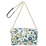 KLL Bolso cruzado pequeño con motivos florales vintage y hojas verdes, para mujer, de piel vegana, impermeable, para el hombro