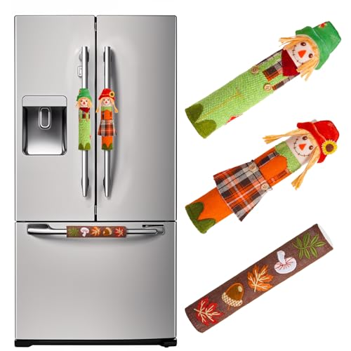 AerWo Fall Refrigerator Handle Covers Set of 3, Kitchen Decor Scarecrows Appliance Handle Covers for Microwave Oven Thanksgiving Decorations
