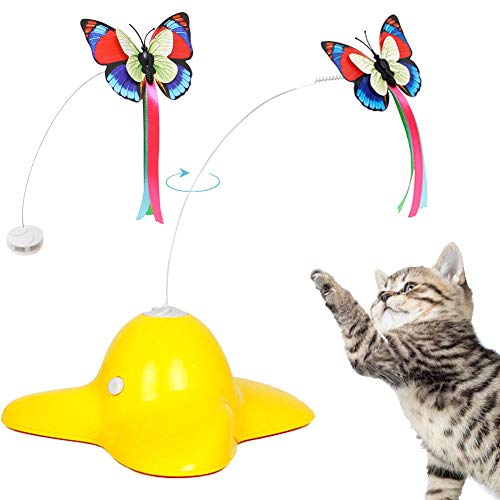 Bascolor Electric Rotating Butterfly Cat Toys with 2PCS Flashing Butterflies Interactive Cat Teaser Toy