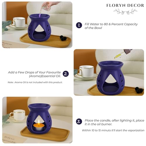 Image of Floryn Decor Ceramic Diffuser with Free 3 Tealight Candles | Home Fragrance, Spa, Office & Yoga | Aromatherapy Gift Set of 3 (Blue)