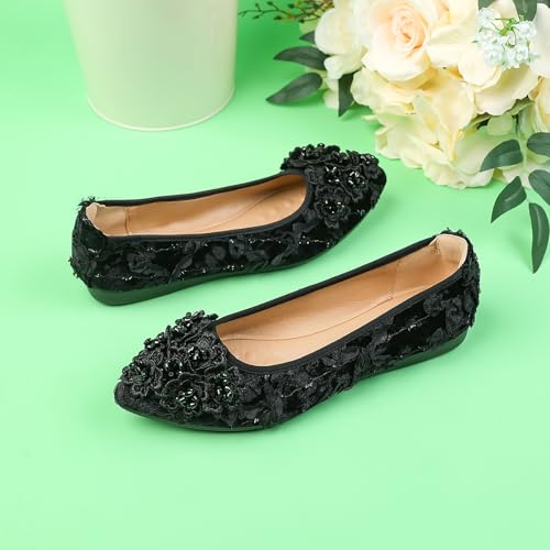 Unifizz Women Ballet Flats Flower Wedding Ballerina Shoes Sparkly Comfort Slip on Flat Shoes3