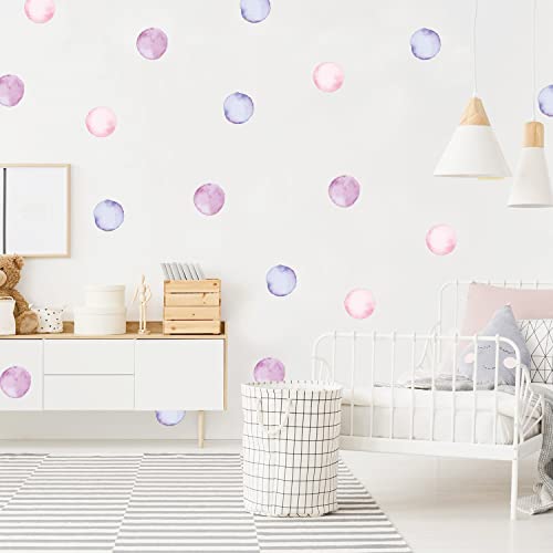 Image of Polka Dot Wall Decals Removable Watercolor Colorful Wall Sticker for Kids Baby Girls Living Room Bedroom Playroom (Pink Purple)…