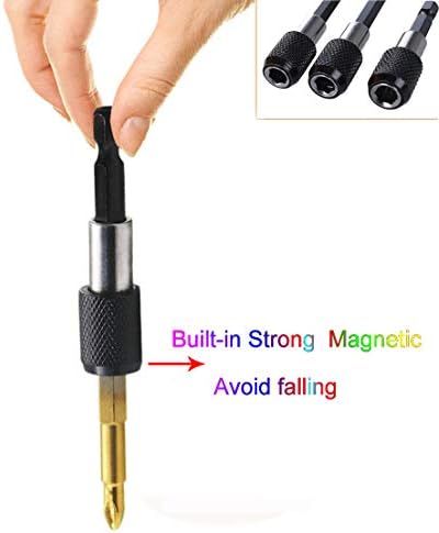 QISF 105 Degree Right Angle Drill Attachment Driver Angle Power Tool + 3PCS Impact Socket Adapter Nut Driver Bit + 3Pcs 1/4'' Hex Shank Magnetic Extension Quick Release Screwdriver Bit Holder