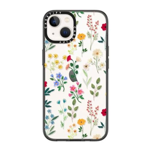 CASETiFY Compact iPhone 14 Case [4 ft. 2X Military Grade Drop Protection/Slim/Lightweight] - Spring Botanicals 2 - Clear Black