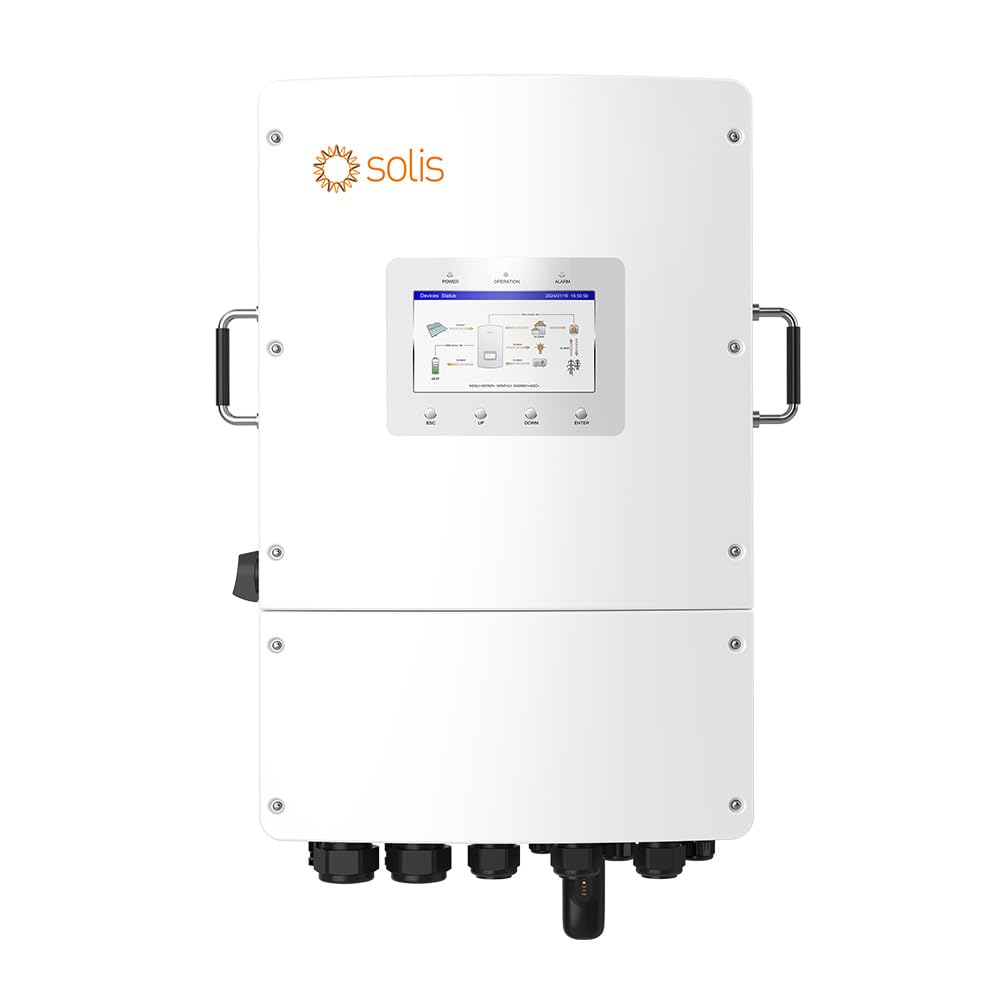 Inverter Fotovoltaico Solis Trifase Ibrido On-Grid/Off-Grid 15kW, Doppio MPPT, Schermo LCD, WiFi Meter e TA Inclusi, Garanzia 10 Anni IP66