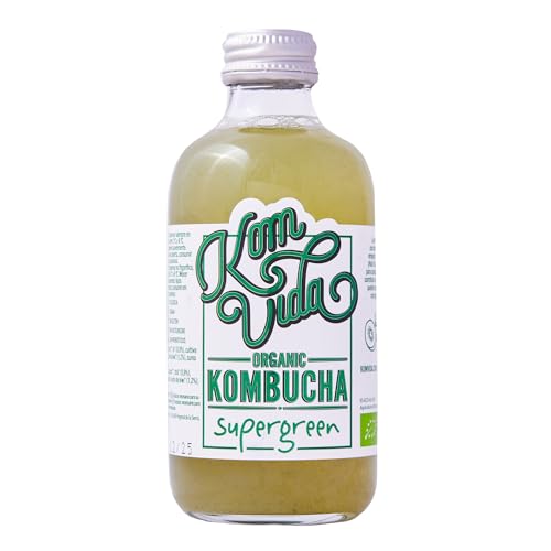 Kombucha Komvida Supergreen - Bebida Ecológica de Té fermentado, Sabor Kiwi y Pepino, Probióticos Naturales, Sin Azúcares Añadidos, 250 ml