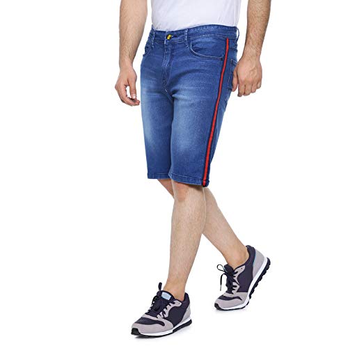 Campus SutraMen’s Blue Denim Shorts Solid Regular Fit for Casual Wear | Cotton Blend Fabric | Stretchable | Buttoned | Mid-Rise Shorts Crafted with Comfort Fit & High Performance for Everyday Wear