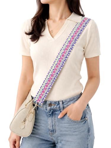 Image of Pastel Multicolor Boho Diamond Purse Strap with Light Gold Hardware 2 Inch Wide Replacement Crossbody Guitar Style Shoulder Strap for Handbags Totes