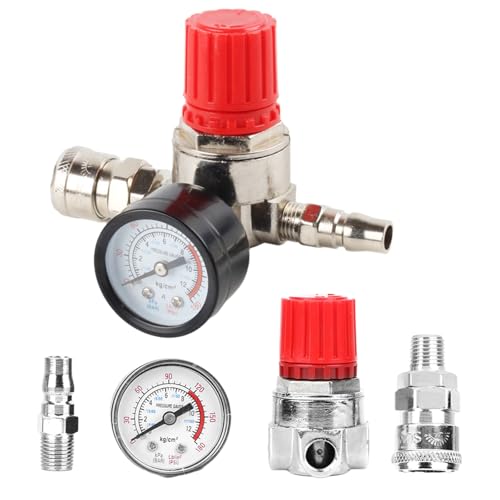 Regulador de compresor de aire de 1/4' con manómetro, con conexión Válvula de control de presión, Regulador de presión neumático, Regulador neumático de 1/4', con conexión (3 orificios)