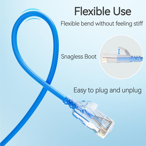 Image of Cat6 Slim Patch Cables 3 Feet 10-Pack Blue, Cat6a Patch Cables 10Gbps 550MHz High-Speed, Cat 6 Ethernet Cable Pure Copper UTP, Flexible & Thin Patch Cable Cat 6 for Network Cabling